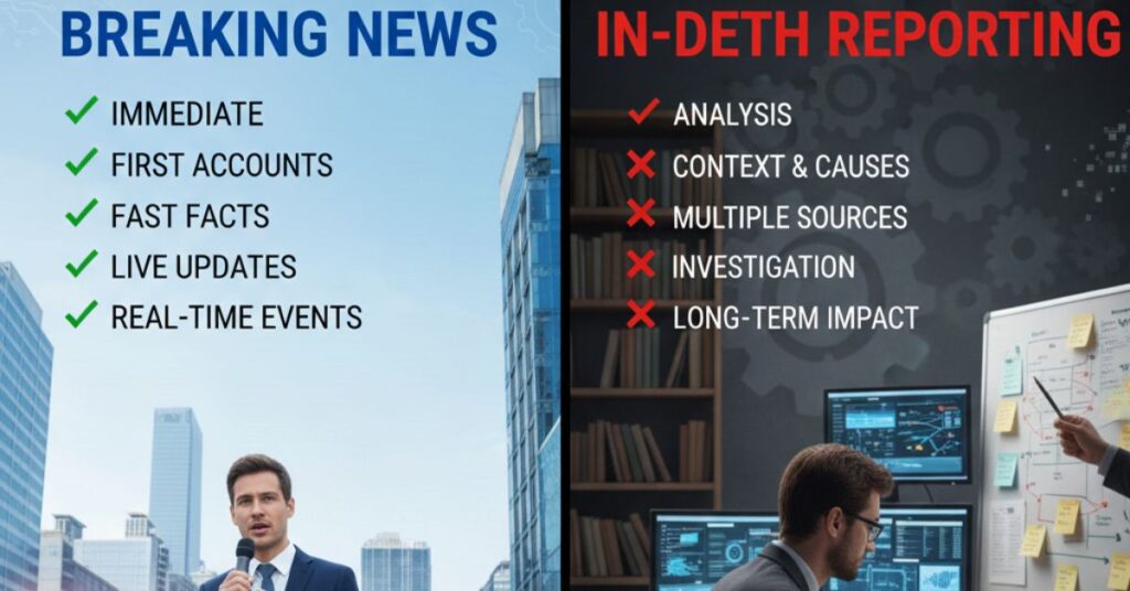 Difference Between Breaking News and In-Depth Reporting
